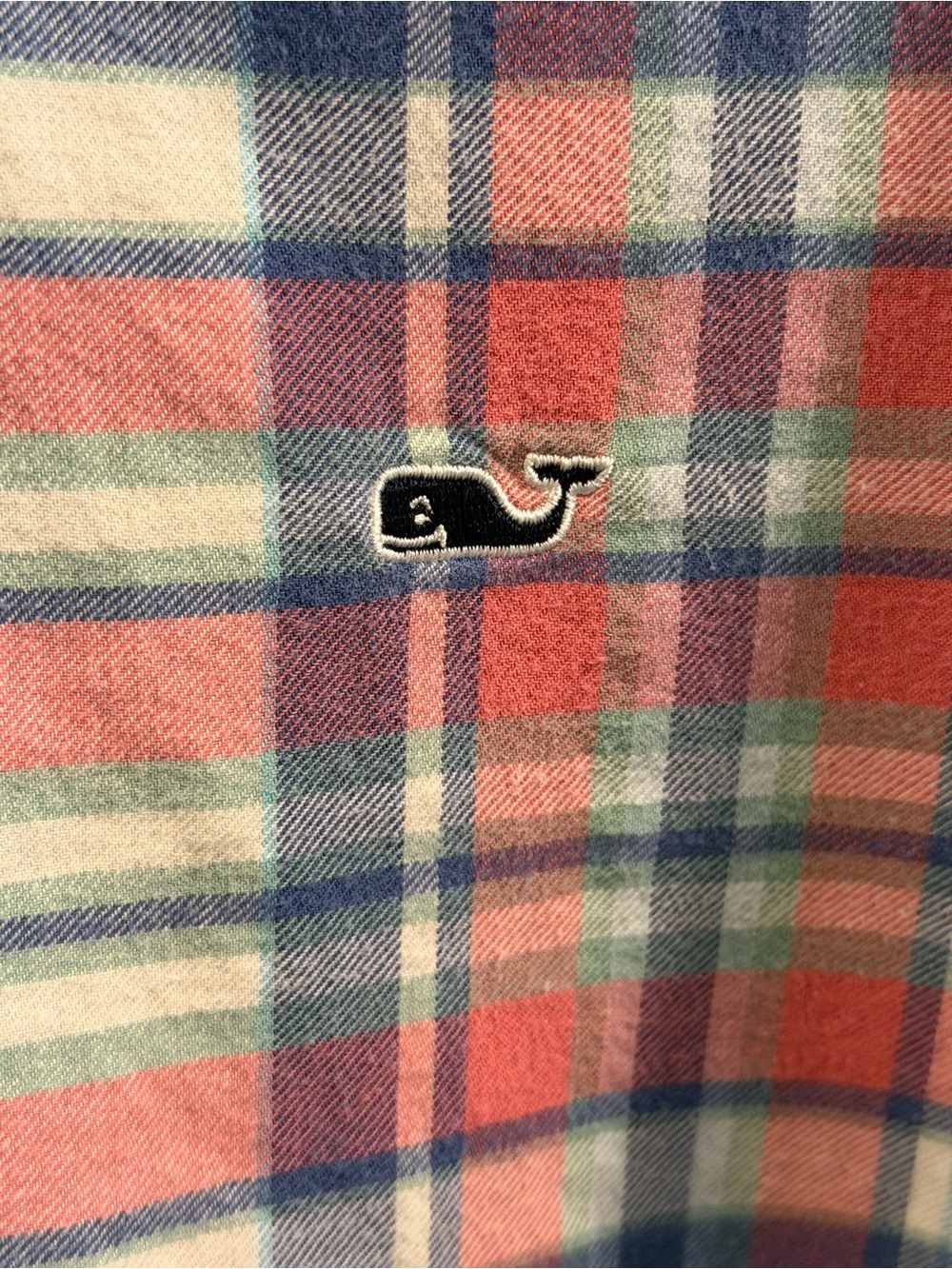 Men’s Whale Fit Vineyard Vines Blue, Pink, Green & White Plaid Button-Down Shirt - Picture 3 of 5